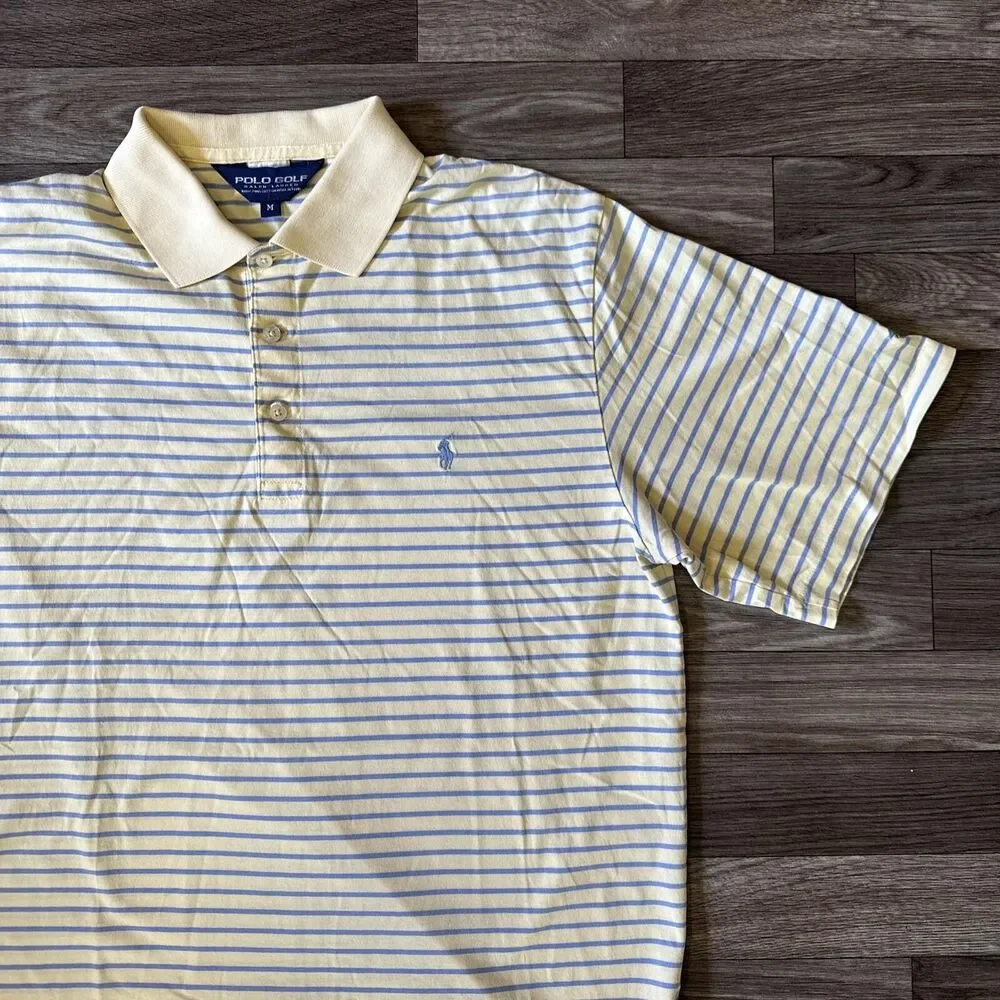 Polo Golf Ralph Lauren Polo Shirt Men’s Medium Yellow Blue Striped Pony Logo